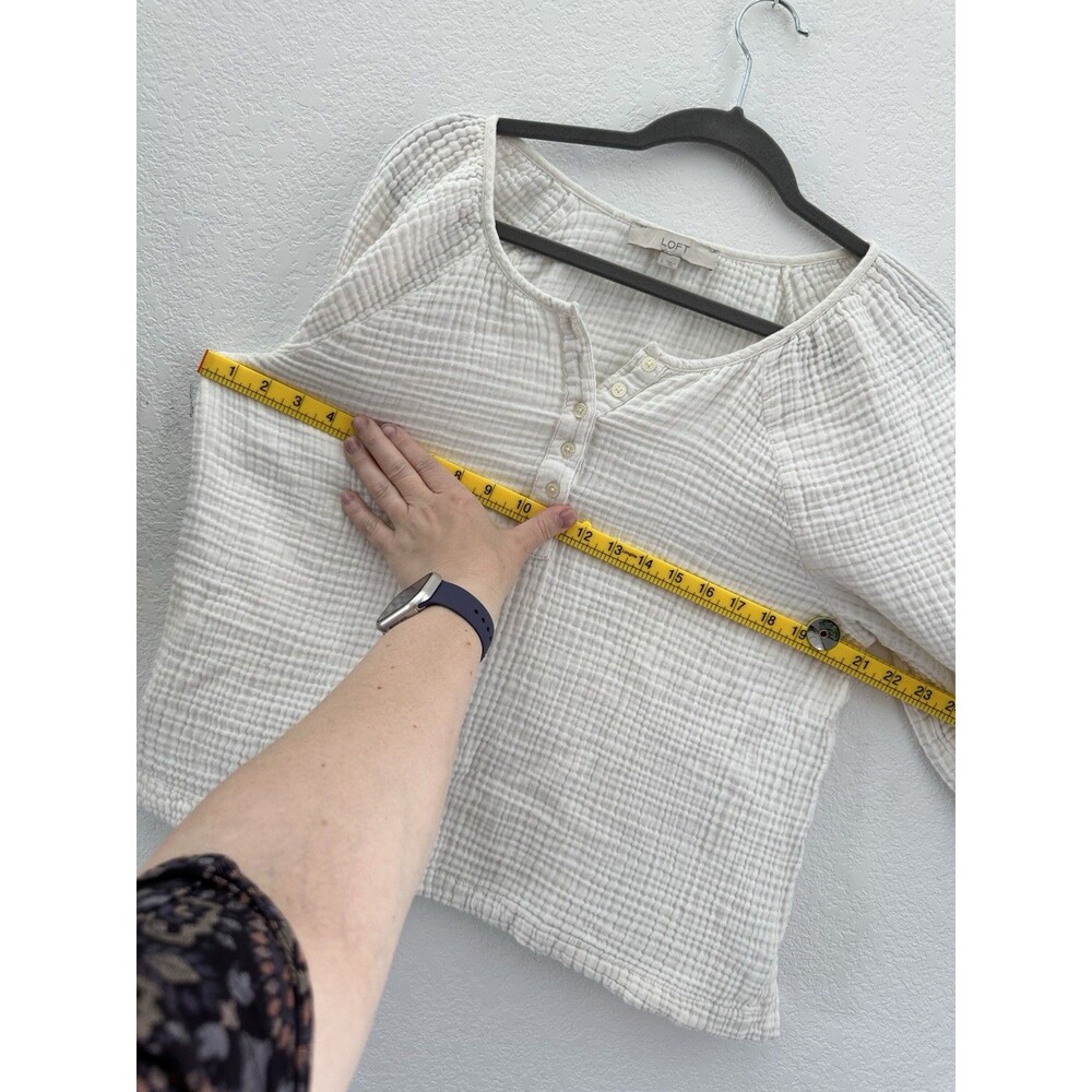 LOFT Cream Gauze Henley Blouse - Picture 8 of 10
